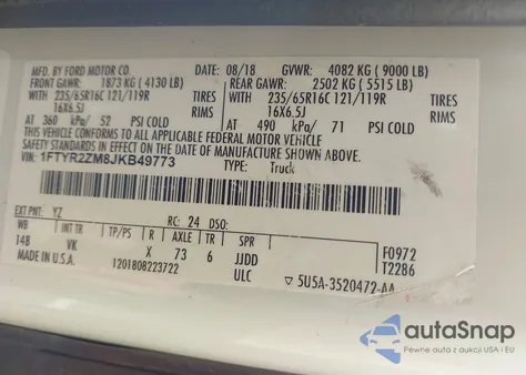 2018 Ford Transit-250 T-250 z USA, uszkodzony, nr VIN 1FTYR2ZM8JKB49773